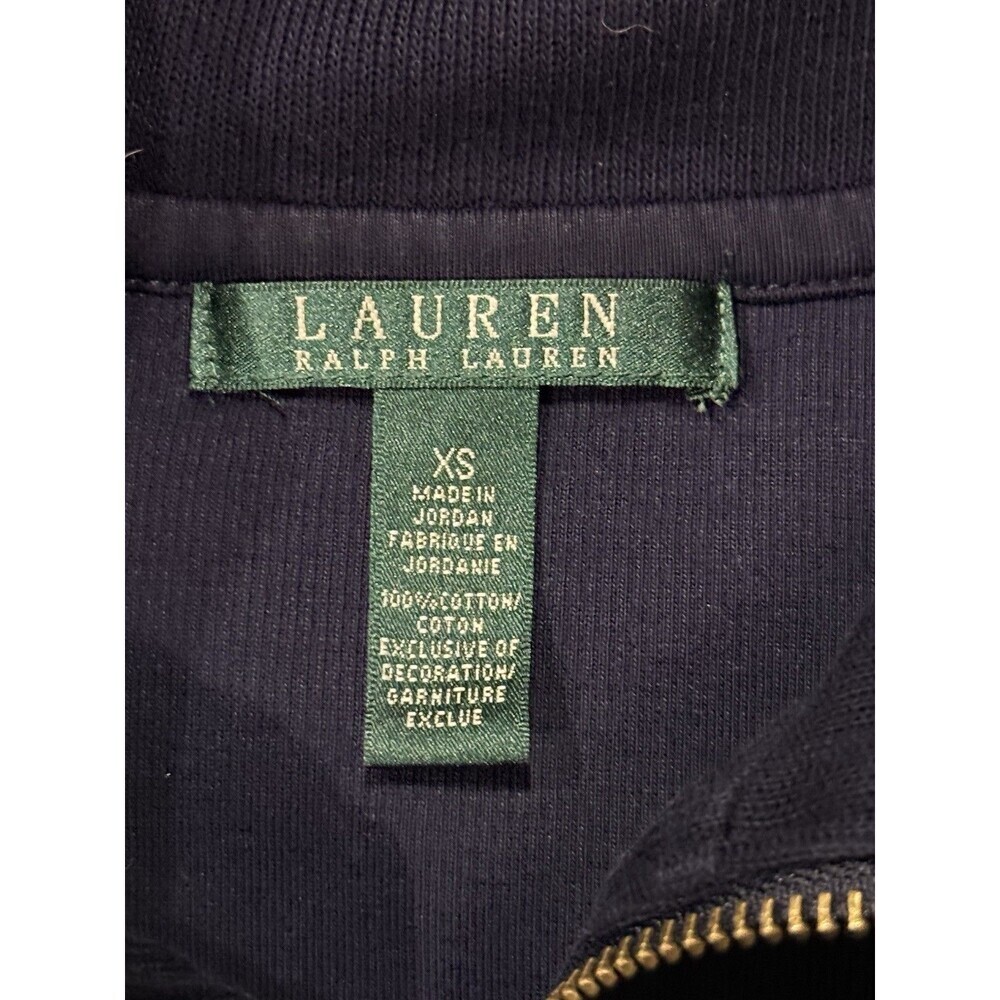 Vintage Lauren Ralph Lauren Blue GOLD Full Zip Sweatshirt Cotton Sz XS Preppy - Picture 3 of 3